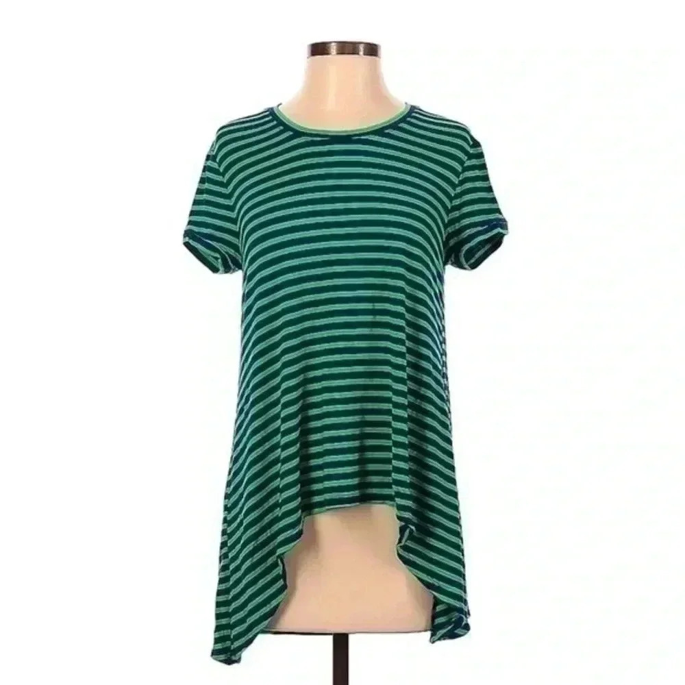 BCBGMAXAZRIA Y2K MYA Green & Navy Striped Open Back Top Blouse Size S